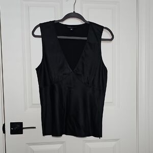 Banana Republic V Neck Sleeveless Silk Blouse Top Black 14